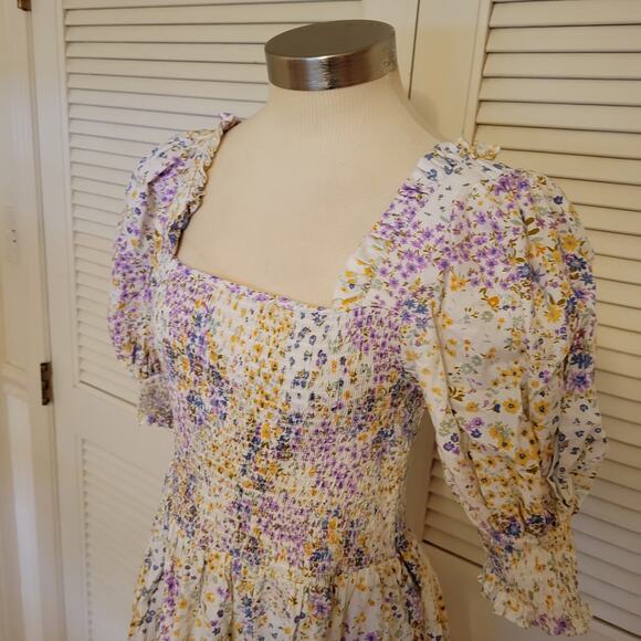 1 State Medium Floral Cottagecore Puff Sleeve Smocked Mini Dress - Picture 3 of 8